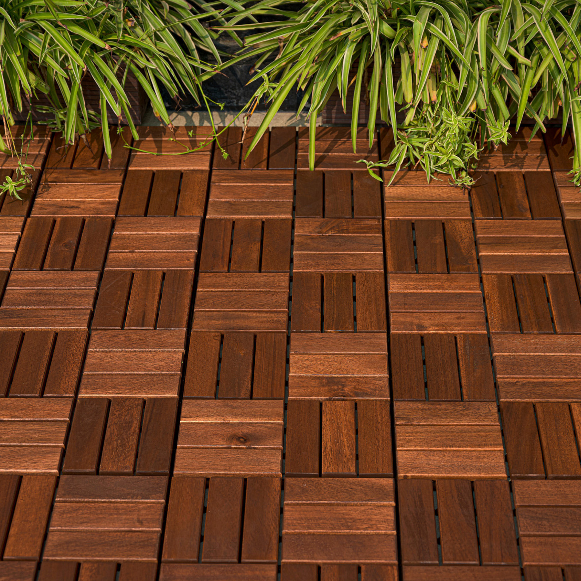 Acacia Wood Interlocking Deck Tiles Checker Pattern, 30 Pcs 12" X 12" Square Acacia Hardwood Outdoor Flooring For Patio, Bancony, Pool Side,.. Brown Garden & Outdoor American Design,American Traditional,Antique Acacia Wood