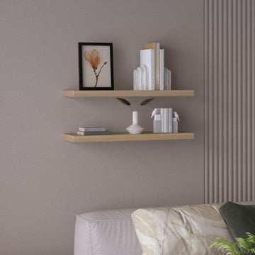 Ecco 31.5" Wide Floating Shelves Set Of 2, Shelves For Wall Decor For Bedroom, Bathroom Storage Shelves, Book Shelves For Living Room 2 Or Less Beige Horizontal Primary Living Space Open Back Modern