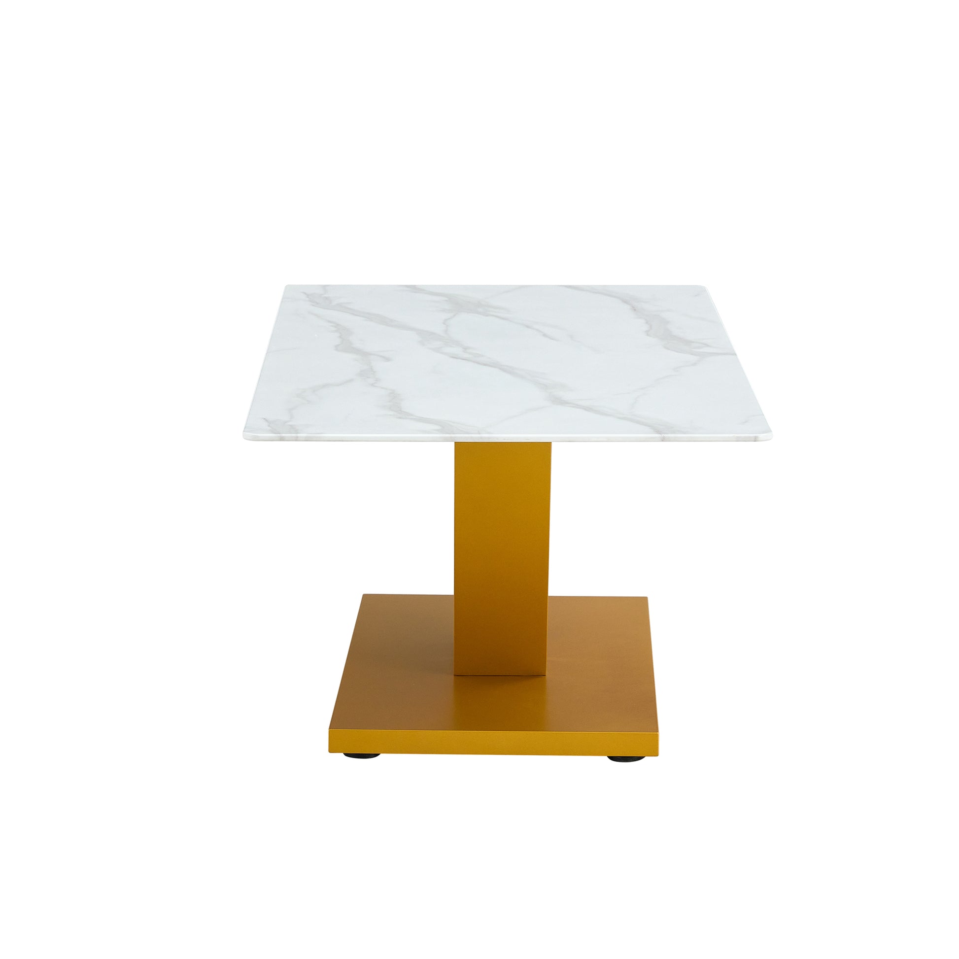 Modern Minimalist Coffee Table. Tempered Glass With Stickers Tabletop,Golden Mdf Pillars. Suitable For Living Room And Dining Room Gold Mdf Glass