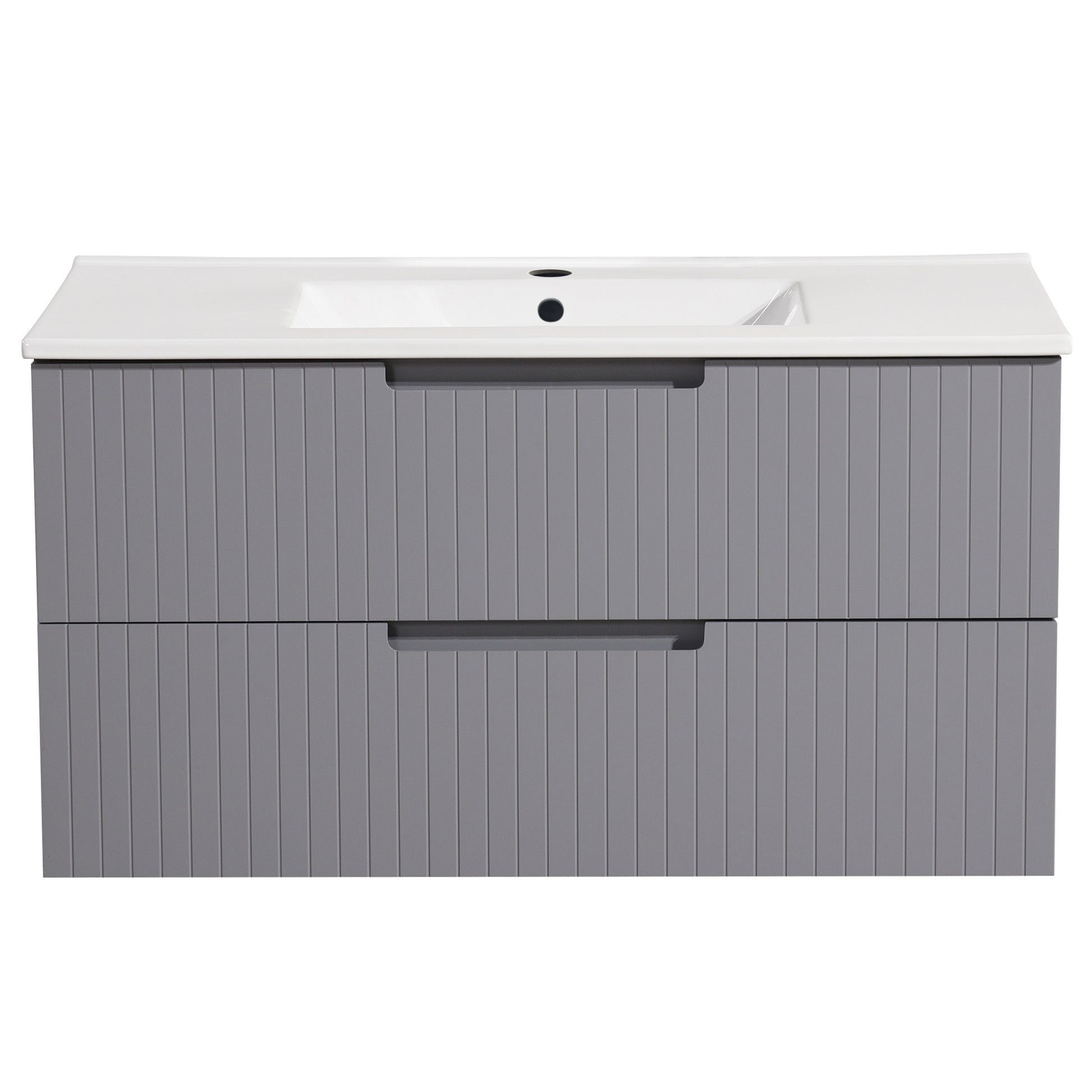 36 Inch Floating Bathroom Vanity With Ceramic Sink Set, Modern Bath Storage Cabinet Vanity With Drawers Wall Mounted Combo For Bathroom, Gray Grey Mdf