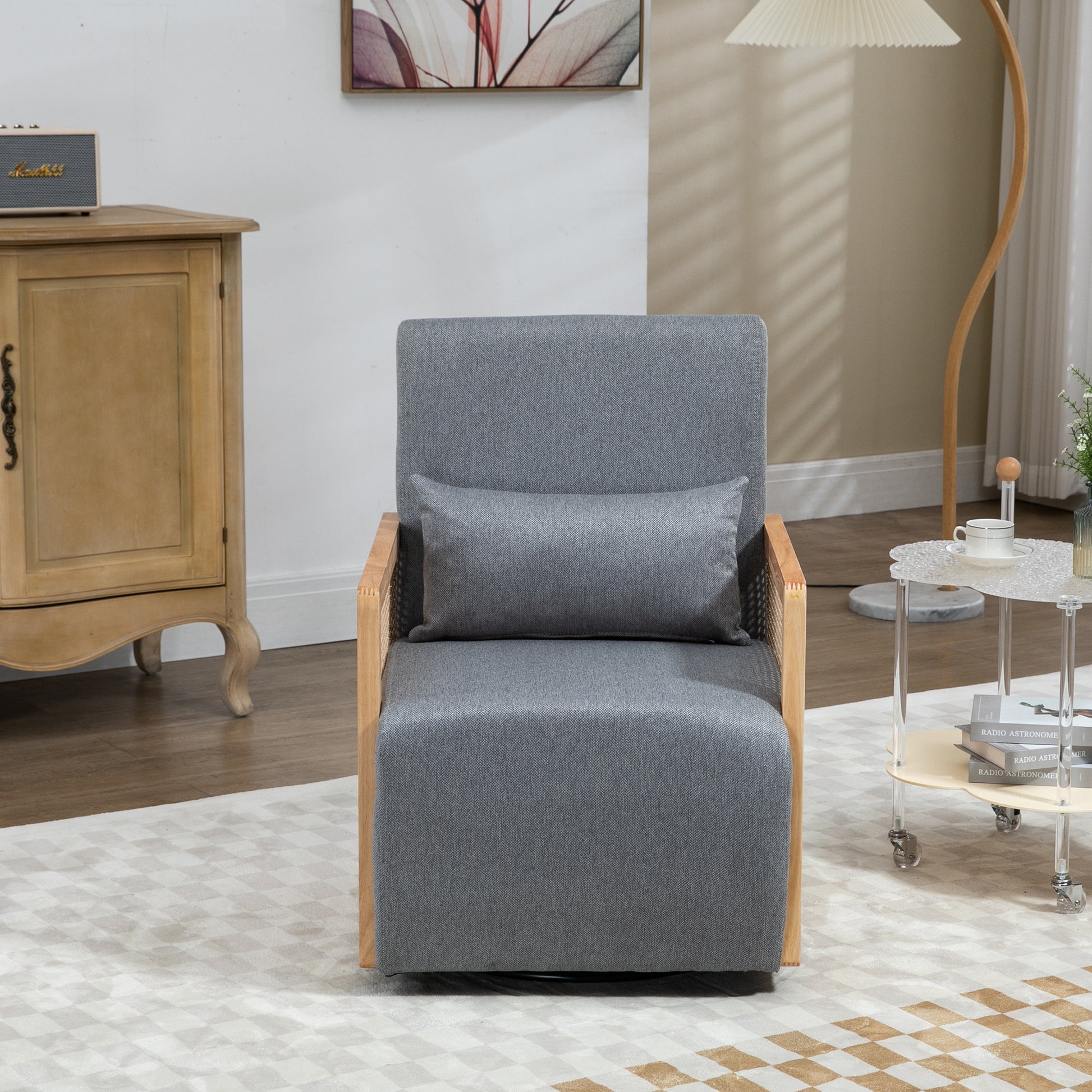 Coolmore 360 Degree Swivel Barrel Club Chair With One Pillow,Modern Comfortable Upholstered Accent Chair,Linen Accent Chair For Living Room,Bedroom Grey Linen Grey Primary Living Space Modern Foam Linen