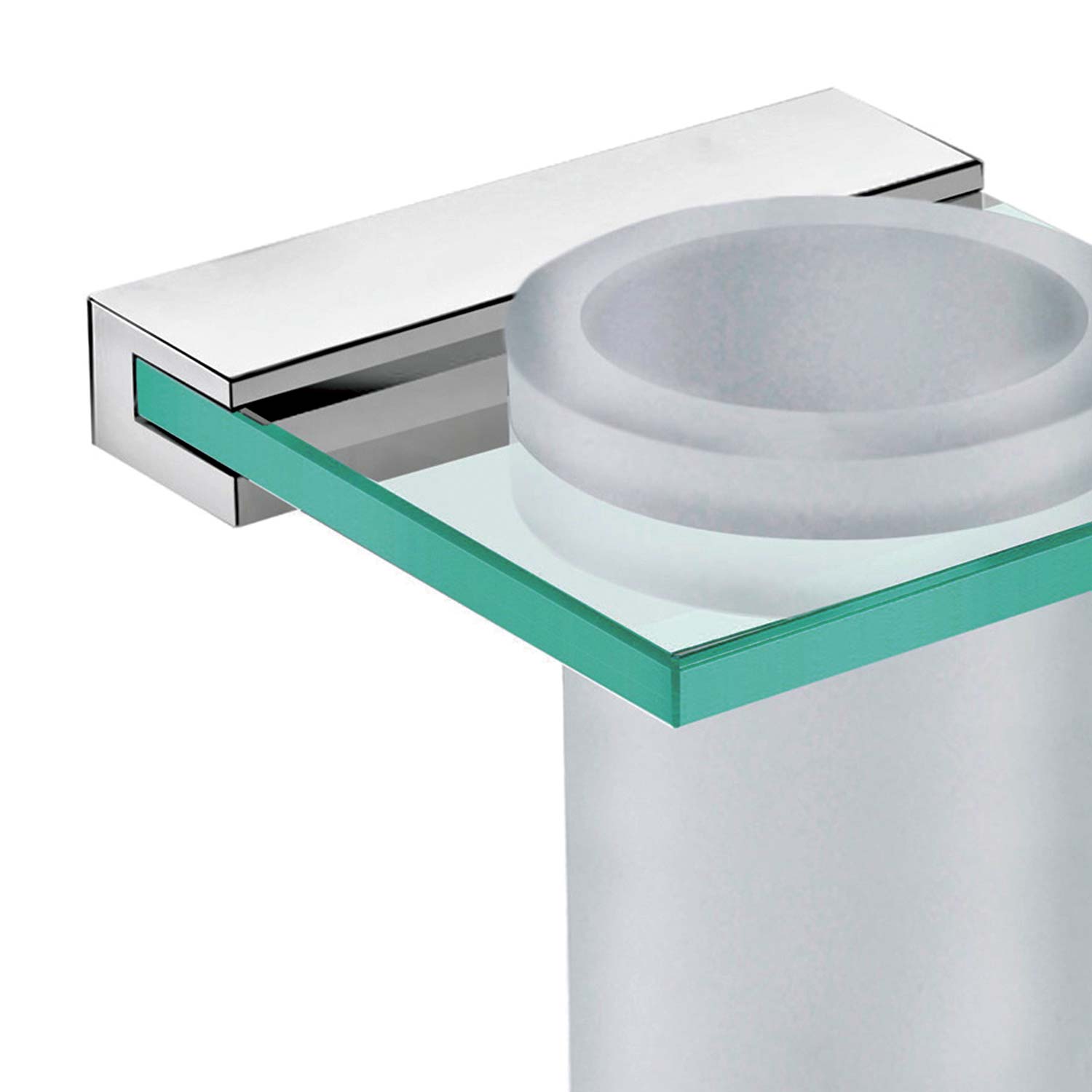 Dax Venice Bathroom Single Tumbler Toothbrush Holder Tempered Clear Glass Brushed Finish Steel Gray Brass