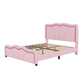 Full Size Upholstered Platform Bed With Curve Shaped And Height Adjustbale Headboard,Led Light Strips,Pink Full Pink Upholstered