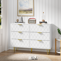 Modern White 6 Drawers For Bedroom, Small Size Wooden Drawers With Gold Handles, Chest Dresser With Deep Drawers For Living Room White Bedroom Mdf