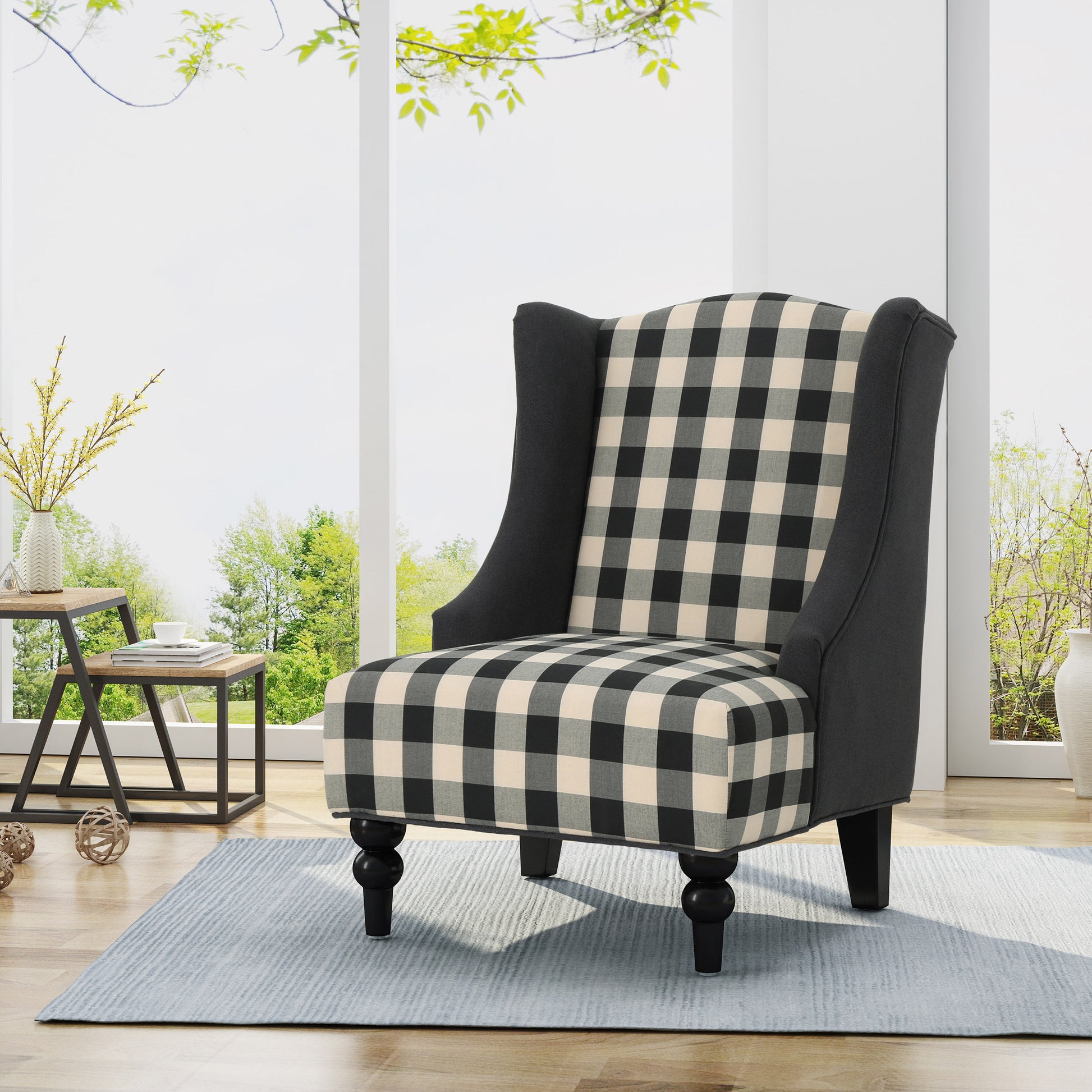 Toddman Hi Back Club Chair, High Back Fabric Club Chair, Black Checkerboard And Dark Charcoal 28D X 33W X 38H Inch Black White Scottie Dogs Fabric