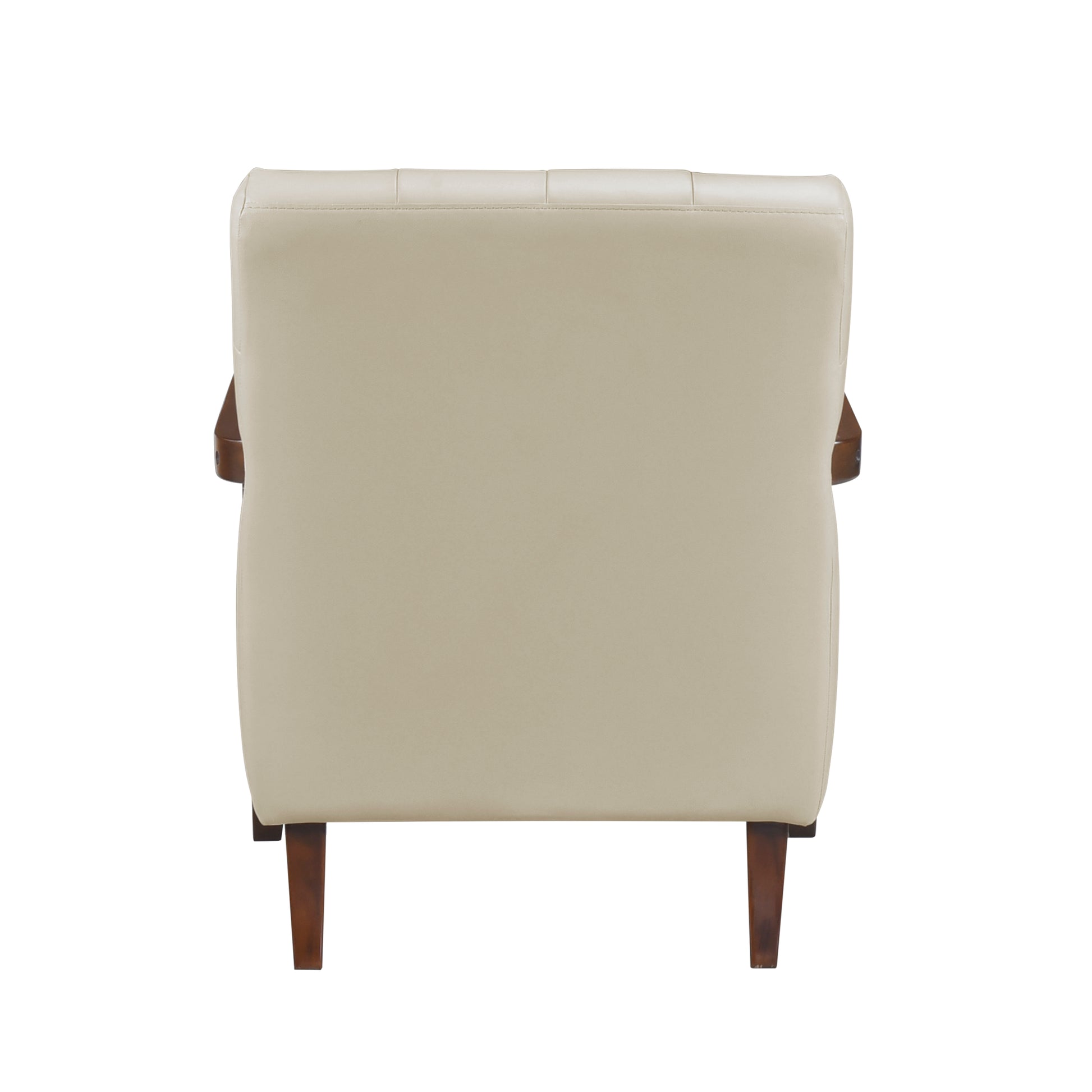 Modern Style Accent Chair Beige Leather Upholstered Tufted Detail Walnut Finish Wood Furniture 1Pc Beige Primary Living Space Contemporary,Modern Plywood