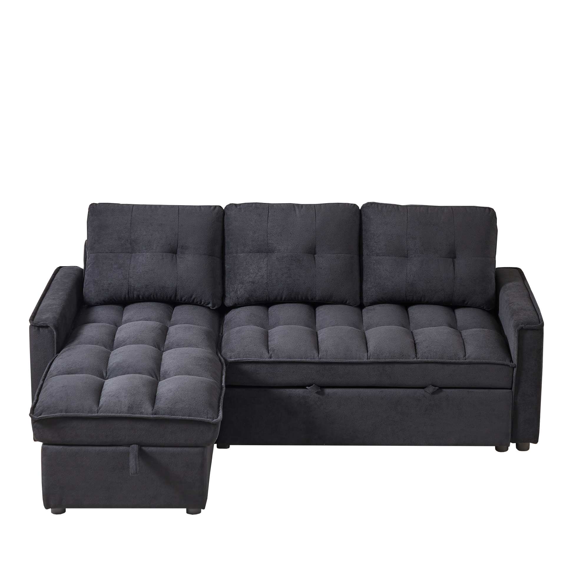 Mh 78.75" Reclining Sofa, Pull Out Sofa Bed With Usb And Tape C Charging Ports, L Shaped Sectional Sofa With Reclining Storage And Arm Side Organizer Pocket Features, Living Room Comfort Sofa Black