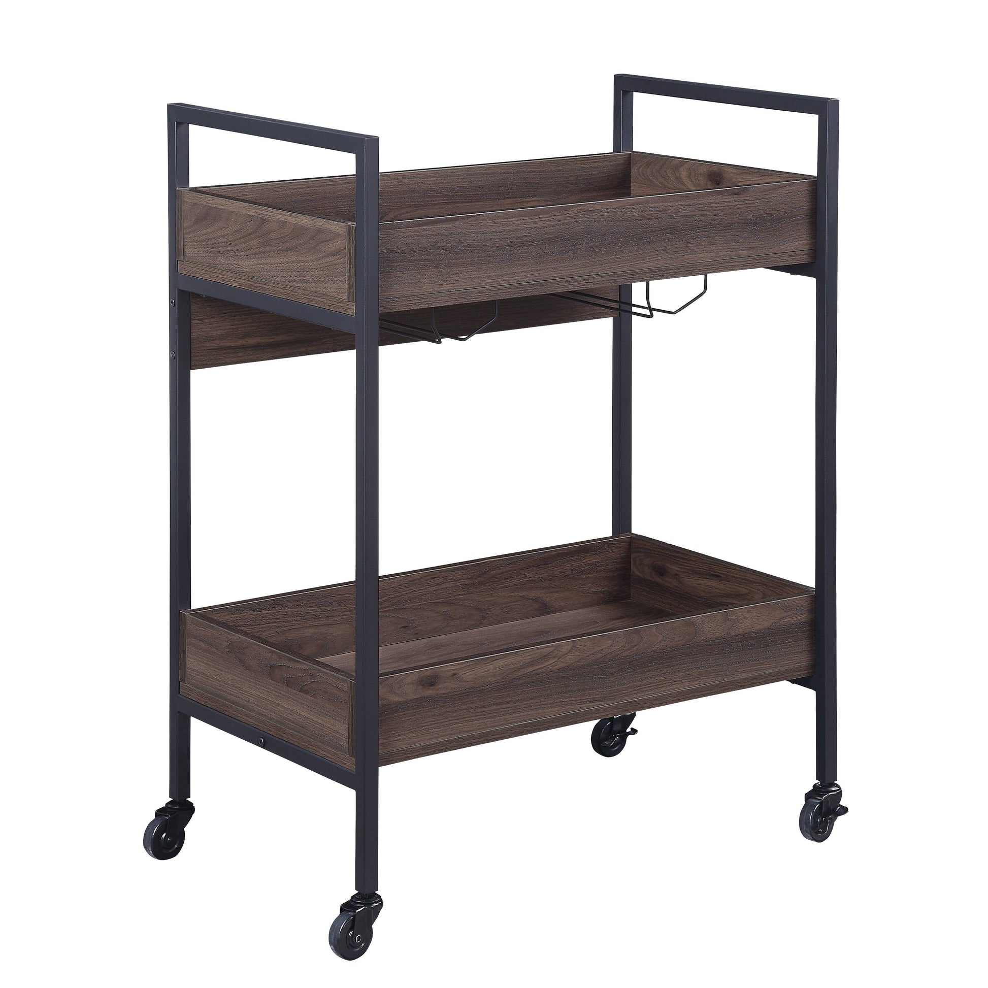 Jerrick Walnut & Black Finish Serving Cart Black,Walnut Metal,Synthetic Wood