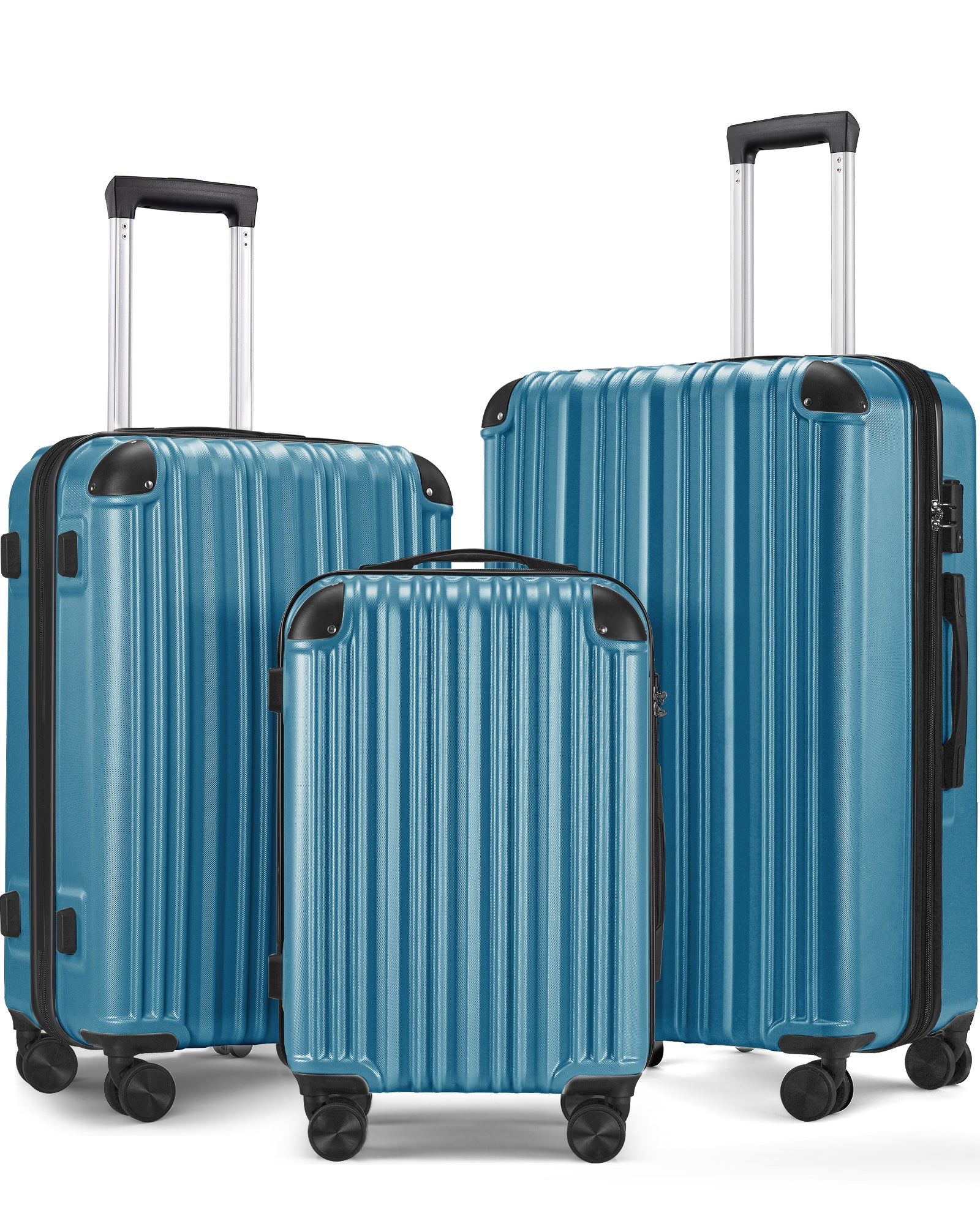 3 Piece Luggage Set With Tsa Lock& Double Spinner Wheels, Expandable For Large Storage Blue Abs