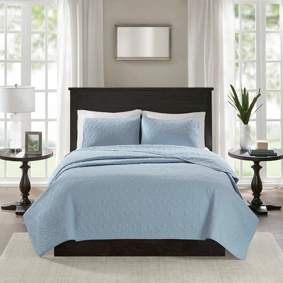 Reversible Quilt Set Blue Full Queen Blue Cotton