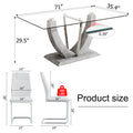 Table And Chair Set, Large Modern Rectangular Glass Table, Can Accommodate 6 8 People, Equipped With A 0.39 Inch Tempered Glass Tabletop And Large Mdf Table Legs, Comfortable And Soft Chairs. Transparent Glass