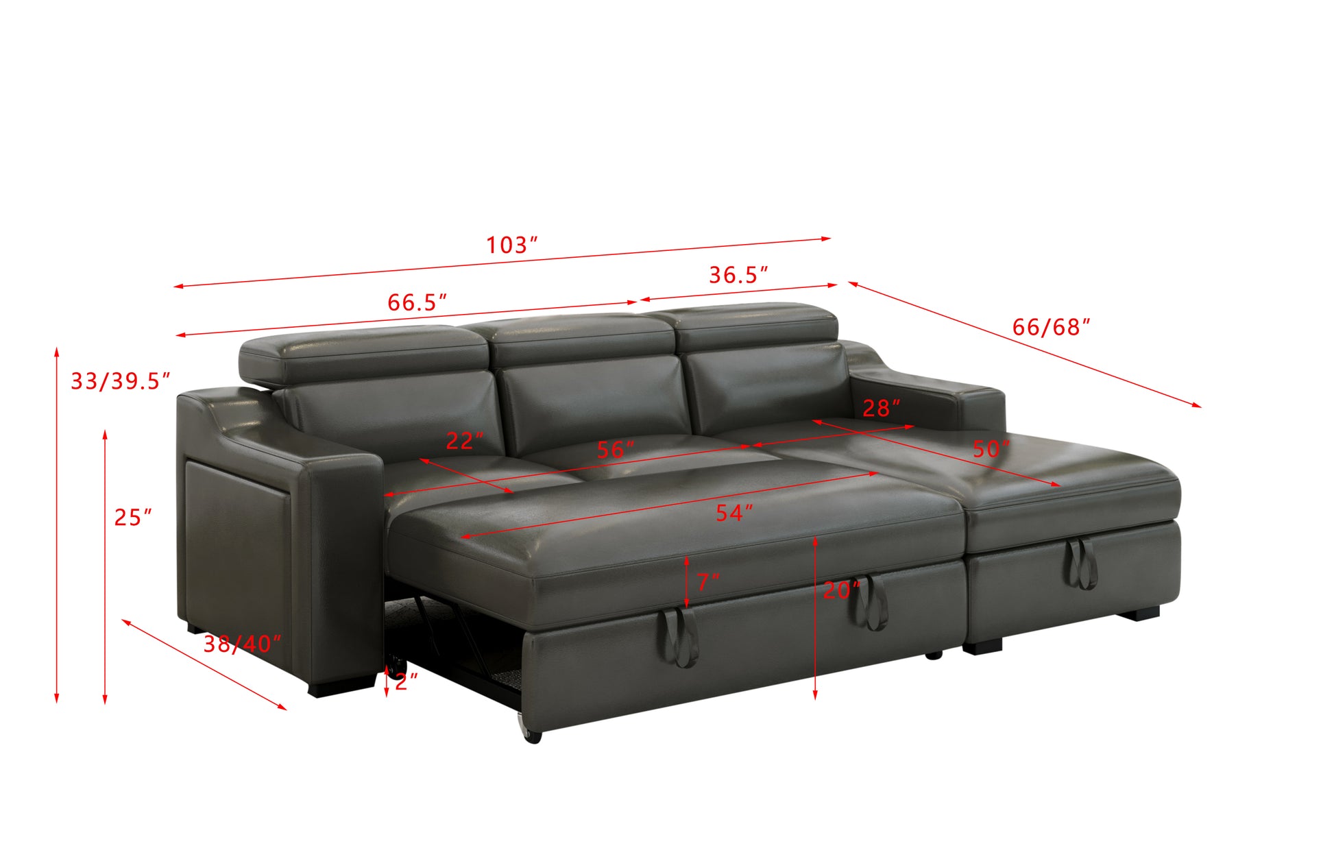 103'' Inch Convertible Sectional Sofa With Storage Chaise, Adjustable Headrests, L Shaped Sleeper Corner Sectional Sofa With A Pull Out Bed ,A Usb Charging,And A Cup Holder,Gray Light Brown Wood