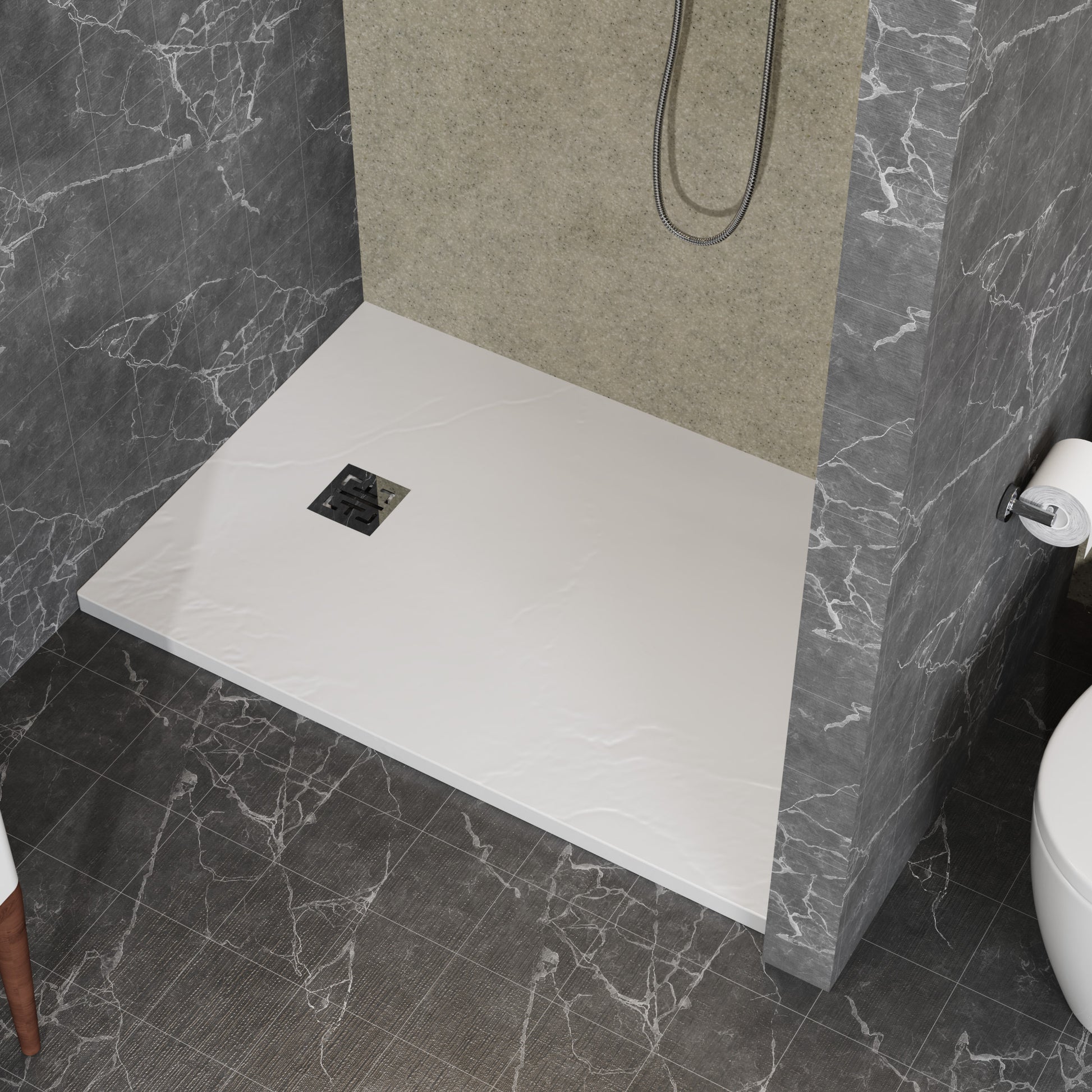 Goodyo 32"X48" White Abs & Acrylic Shower Base With Drain Kit And Stainless Steel Cover White Abs