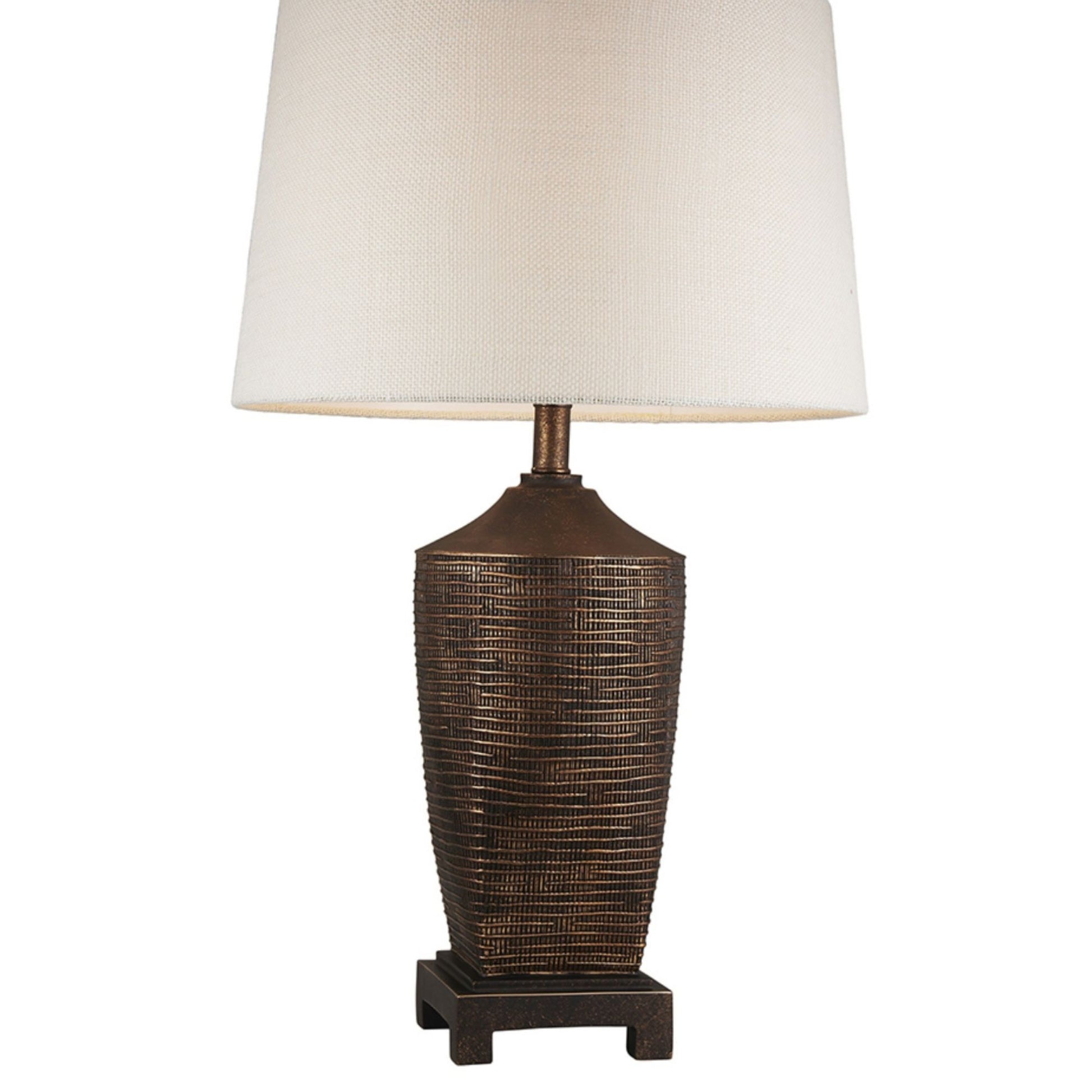 30" Tall Polyresin Table Lamp "Kayan", Bronze Rustic Finish Bronze Polyresin