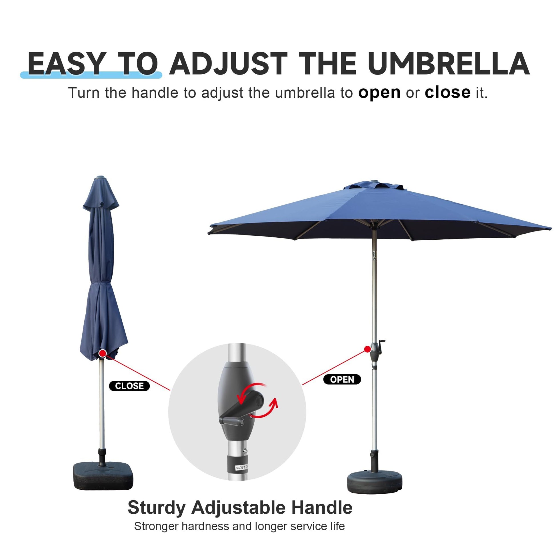 9Ft Patio Umbrella, Outdoor Table Umbrella With Push Button Tilt And Crank, Uv Protection Waterproof Market Sun Umbrella With 8 Sturdy Ribs For Garden, Deck, Backyard, Pool Navy Blue Navy Blue Round Uv Resistant Umbrellas Aluminium