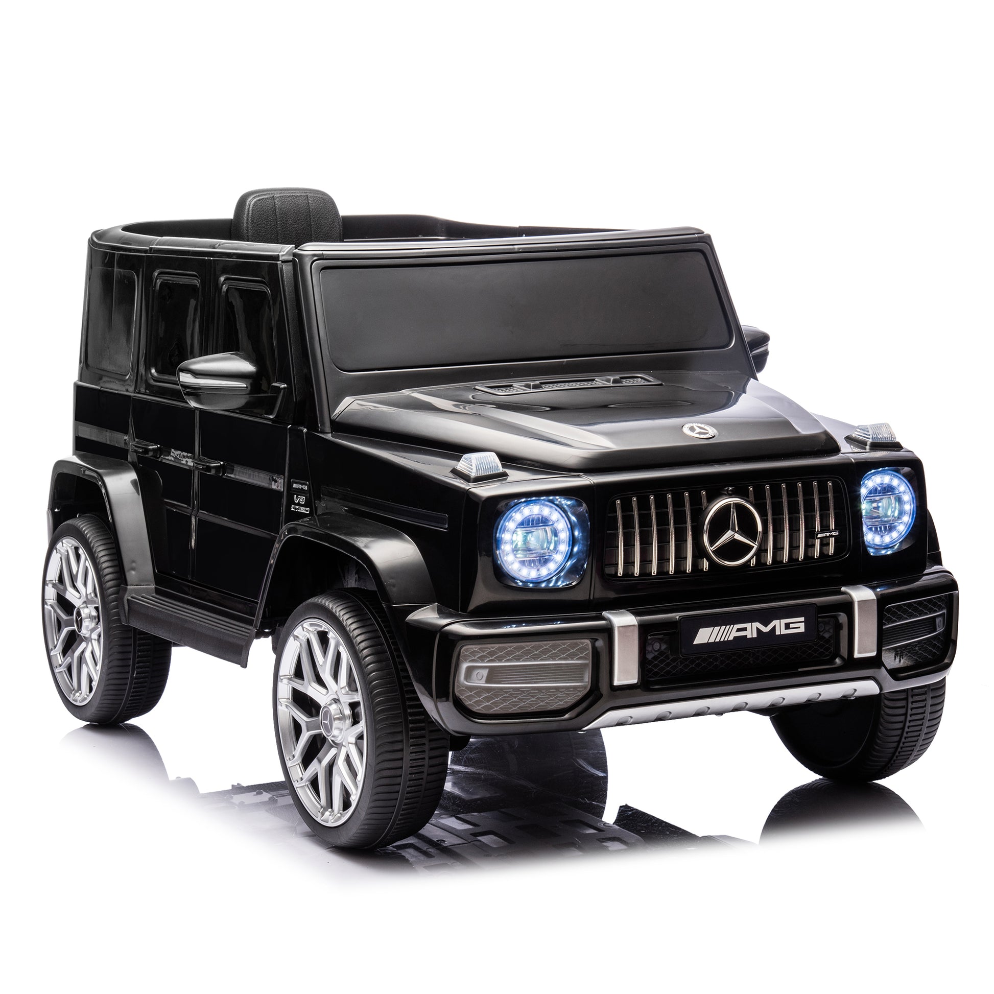 Licensed Mercedes Benz G63 Kids Ride On Car, 12V Electric Vehicle With Remote Control, Double Open Doors, Music, Bluetooth, Wheels Suspension, Battery Powered For Children Boy Girl Black Black Polyethylene