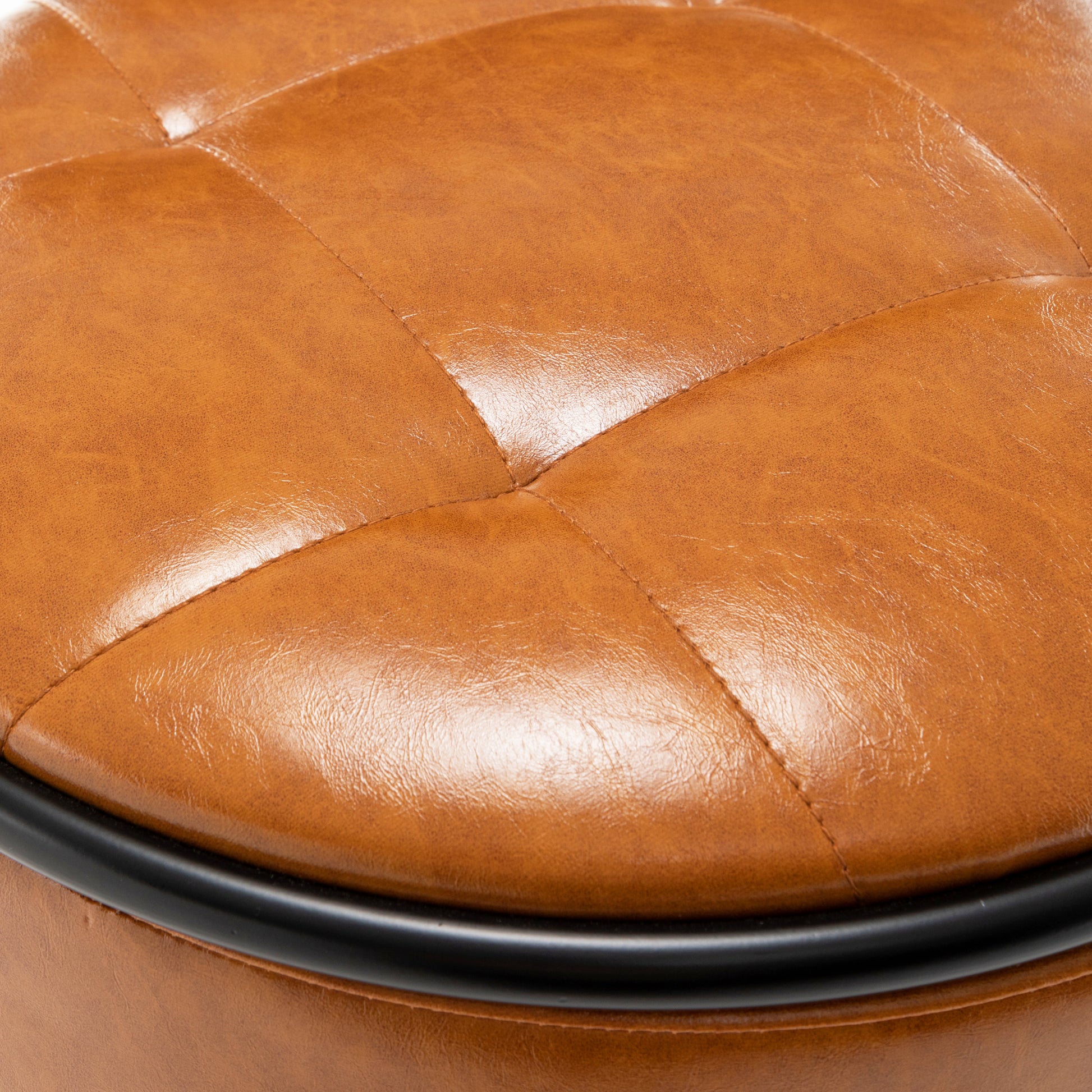Round Storage Bar Stool Set Of 2, Brown Faux Leather Height Adjustable Barstool, 360 Counter Height Swivel Stool, Armless Bar Chair With Metal Frame For Kitchen Counter Dining Living Room Brown Set Of 2 Foam Pu Leather