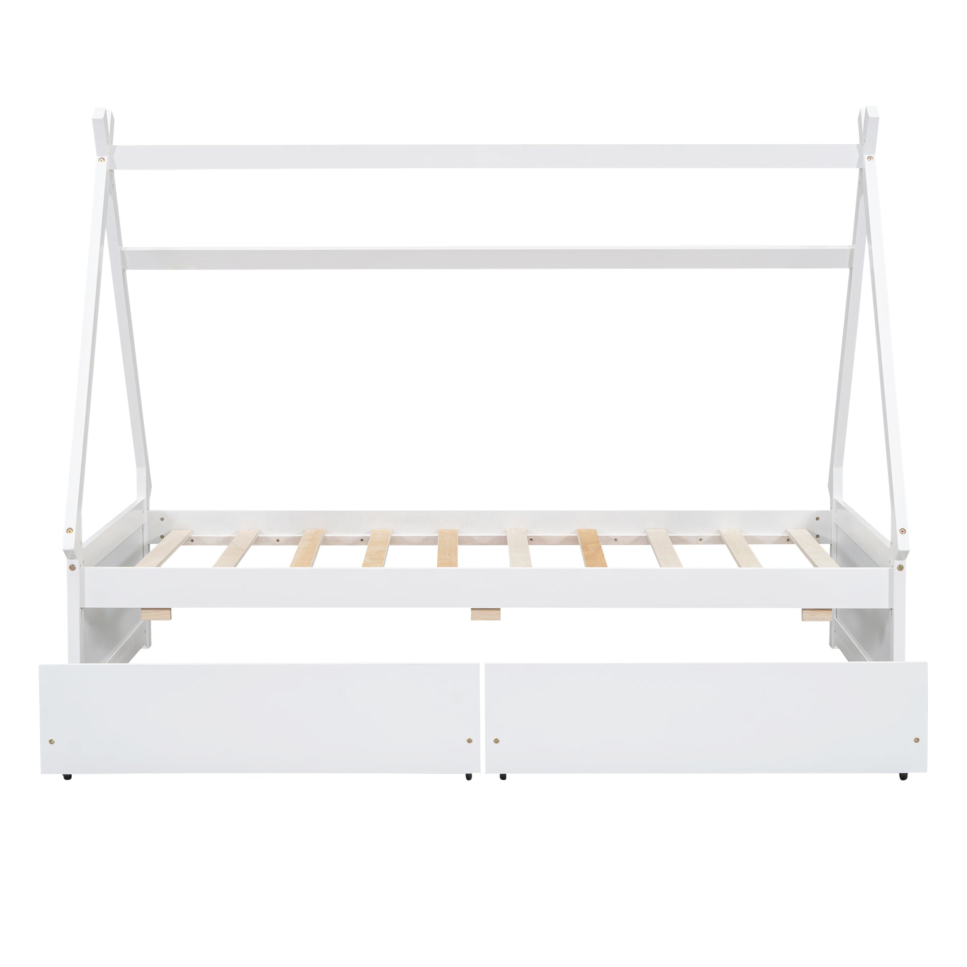 Twin Size House Platform Bed With Two Drawers,Headboard And Footboard, White Twin White Pine