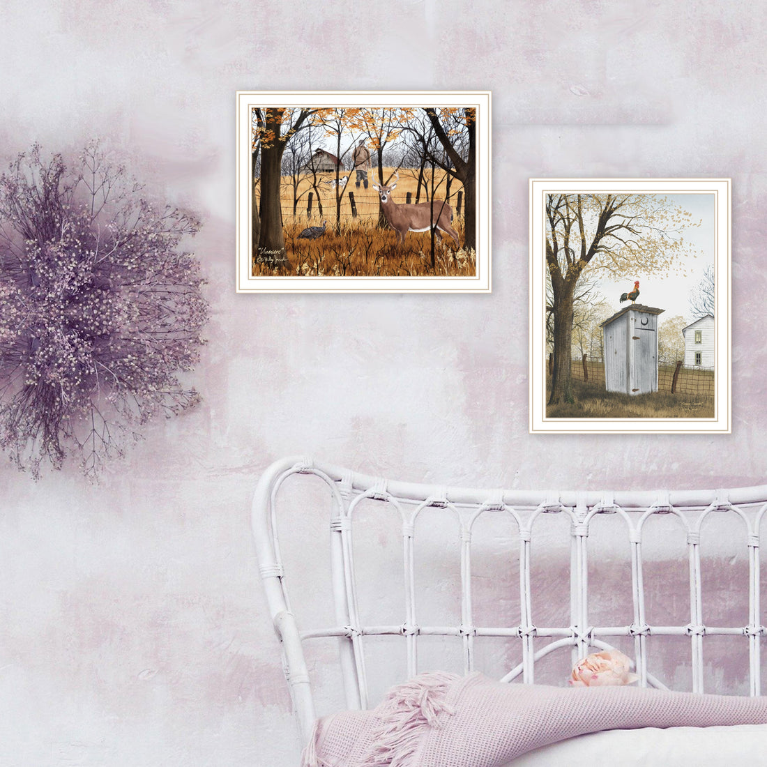 2 Piece Vignette Country Living White Framed Wall Art For Living Room, Bedroom Wall Art Print For Home Decor By Billy Jacobs Multicolor Wood Paper