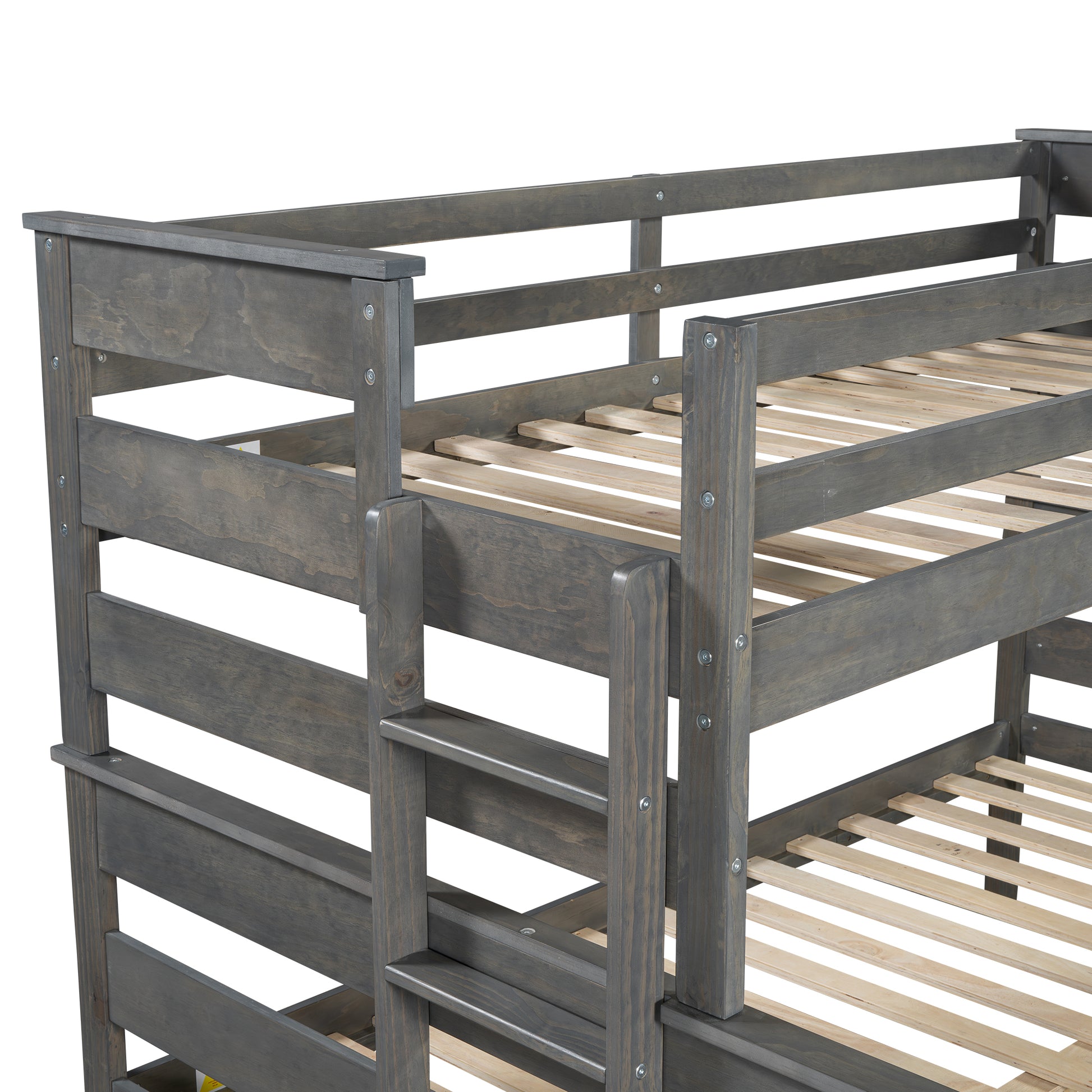 Wood Twin Xl Over Queen Bunk Bed With Ladder, Gray Twin Xl Box Spring Not Required Gray Wood Bedroom Bunk Solid Wood Mdf