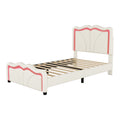 Twin Size Upholstered Platform Bed With Curve Shaped And Height Adjustbale Headboard,Led Light Strips,White Twin White Upholstered