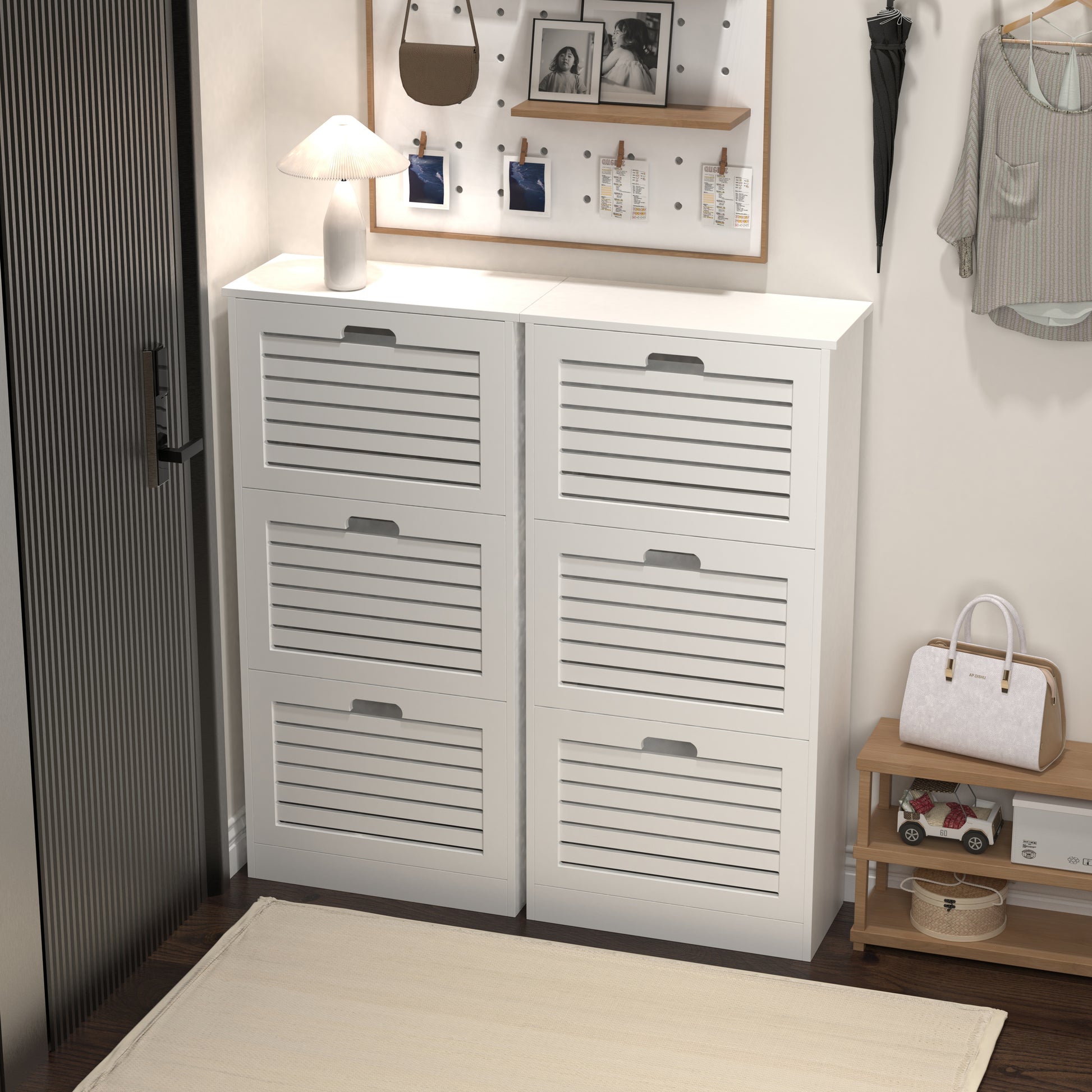 Wooden Shoe Cabinet For Entryway, White Shoe Storage Cabinet With 3 Flip Doors 20.94X9.45X43.11 Inch White Mdf