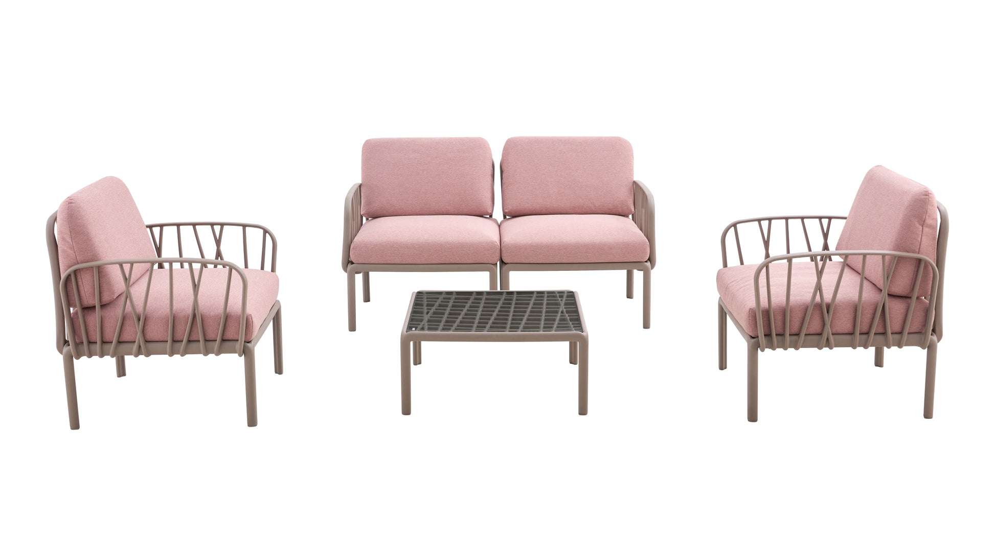 Patio Indoor Outdoor Garden Twin Sofa Armchairs Plastic With Soft Cushion Weather Waterproof Chair Sectional Furniture For Balcony Garden Pool Lawn Backyard Morden Design Sitting Room Seat Sofa Pink Fabric Plastic