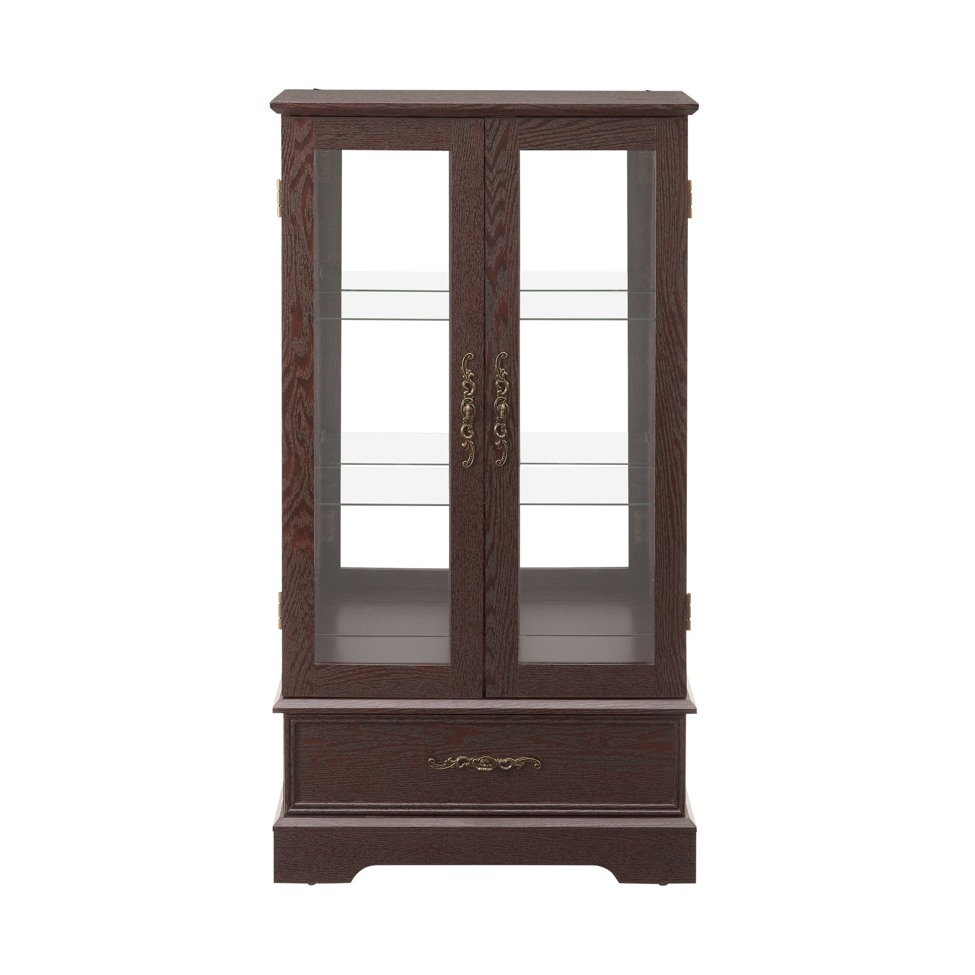 Glass Cabinet Lighted Glass Cabinet Curio Display Cabinet With Adjustable Glass Shelves 2 Doors And 1 Drawer Cabinet Bulb Included Cherry Cherry Mdf Glass