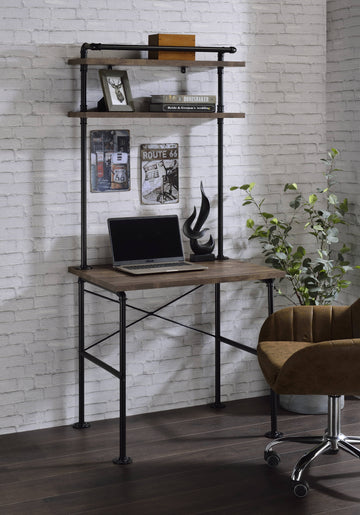 Rustic Oak And Black 2 Shelf Writing Desk Oak Writting Desk Office Rectangular Shelves Wood Metal