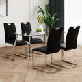 Modern Simple Rectangular Glass Dining Table, Solid Tempered Glass Tabletop, Electroplated Table Legs, Black Pu Dining Chair Set, Suitable For Restaurant Kitchen Use Set Of 5 Upholstered Chair Glass Black Seats 4 Metal Rectangular Dining Table With Chair