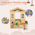 Wooden Playhouse For Kids Outdoor With Working Door, Windows, Mailbox, Flowers Pot Holder, 39