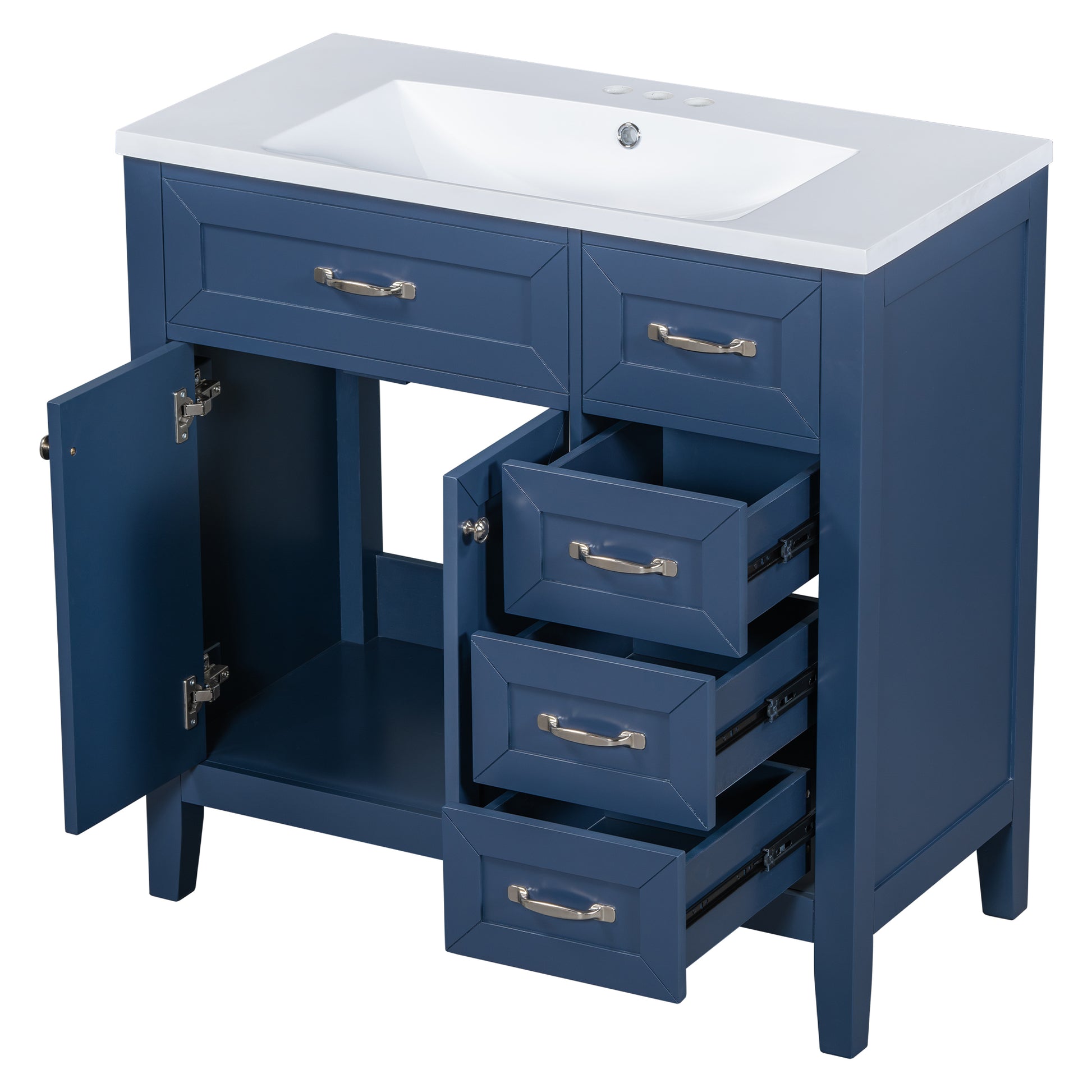 36" Bathroom Vanity With Sink Combo, Blue Bathroom Cabinet With Drawers, Solid Frame And Mdf Board Blue Solid Wood Mdf