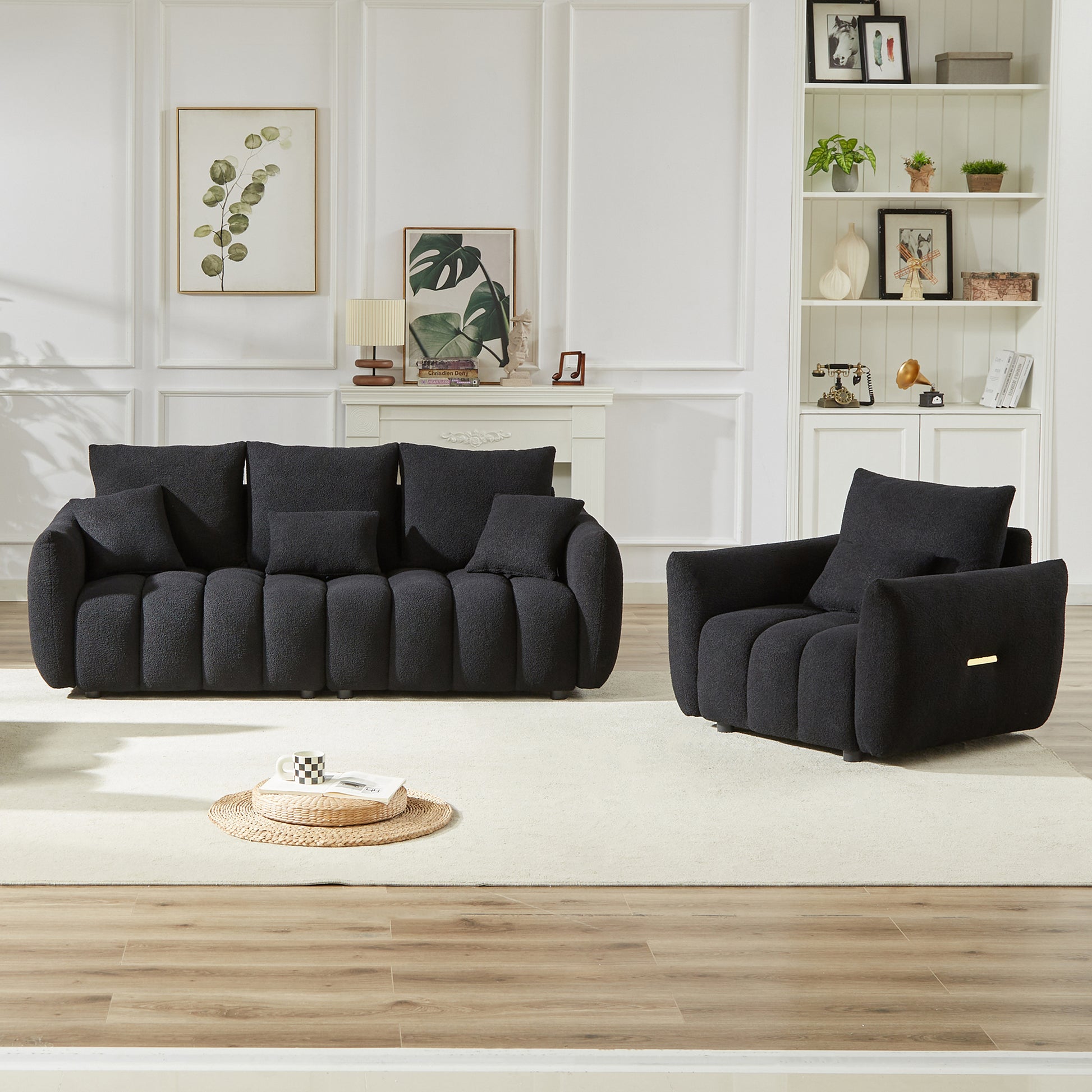 3 Seater 1 Seater Combo Sofa Modern Living Room Sofa, Teddy Sofa, Wooden Frame, 4 Cushions, Apartment Sofa Furniture Black Wood Primary Living Space Pine Foam Fabric 4 Seat