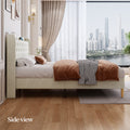 Queen Size Bed, Mesh Backboard Beautiful, With Led Lights, Cotton And Linen Fabric, Frame Stability, Easy To Assemble,Light Gray Queen Light Gray Mdf Acacia