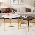 Modern Round Nesting Coffee Table Set 2 Piece Black & White Sintered Stone Top Gold Base In 23.6''&17.7'' Black White Coffee & End Tables Round Metal Sintered Stone T Shape