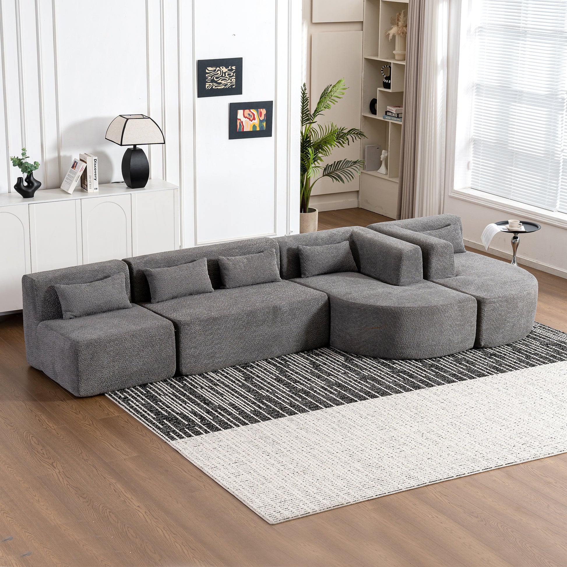 143.7" Upholstered Sofa Free Combined Sofa Couch With Two Chaise Lounge And Five Back Pillows For Living Room, Light Gray Light Gray Foam Polyester 5 Seat