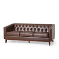 Mirod 81'' Pu Sofa,Tufted Back,Solid Wood Legs,Living Room And Study Dark Brown Pu 3 Seat