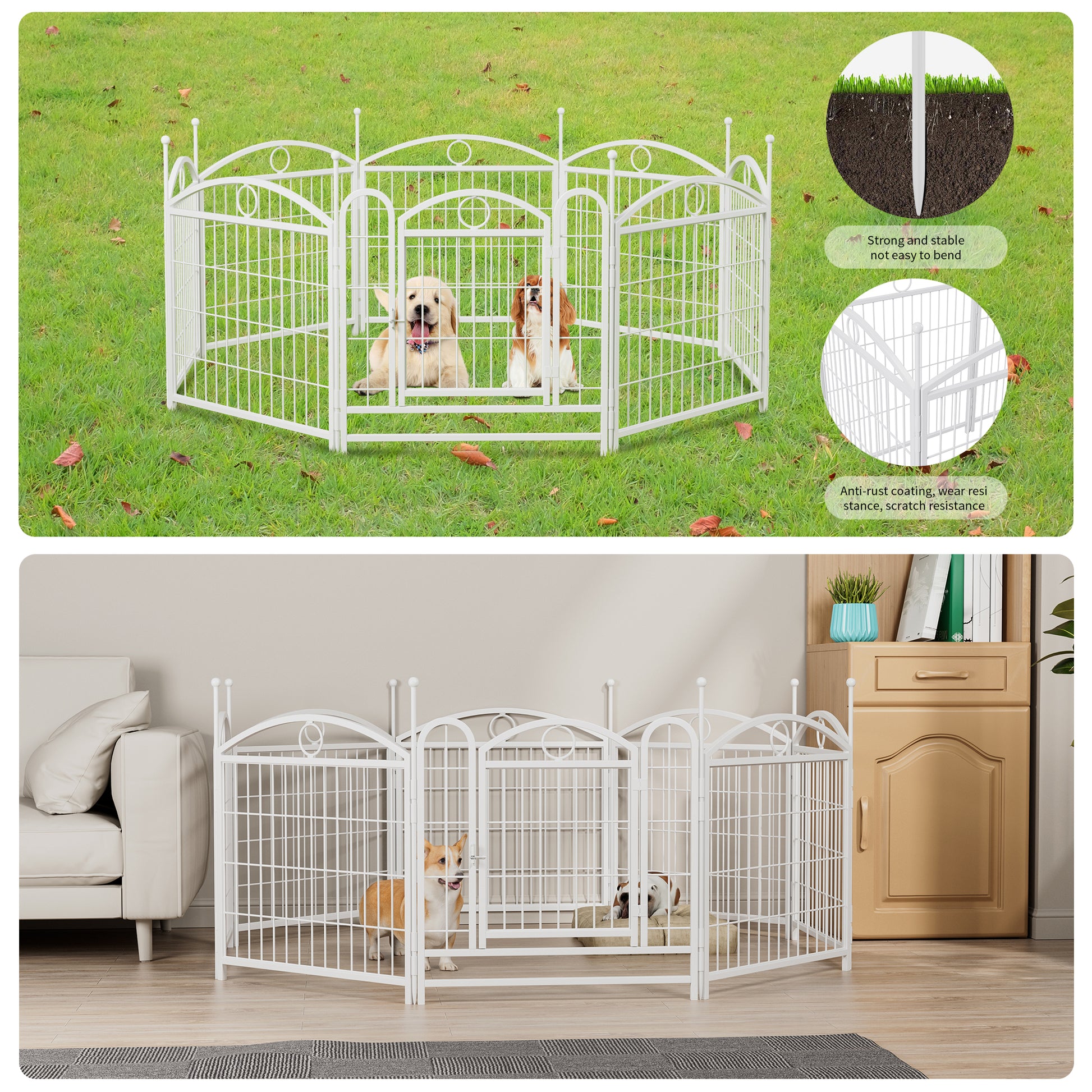 Dog Playpen Indoor 24 Inch 8 Panels Metal Dog Pen Pet Dog Fence Outdoor Exercise Pen With Doors, Heavy Duty Dog Fence Puppy Pen For Large Medium Small Dogs Indoor Outdoor Foldable Pet Exercise Pen