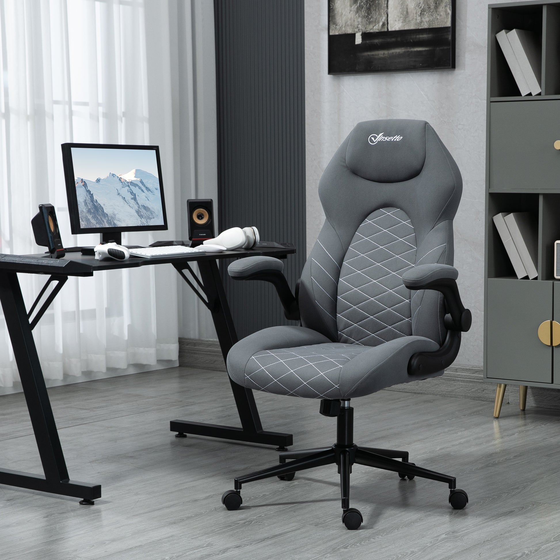 Vinsetto High Back Office Chair With Flip Up Armrests, Swivel Computer Chair With Adjustable Height And Tilt Function, Dark Gray Dark Gray Polyester