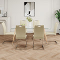 Modern Simple Rectangular Glass Dining Table, Solid Tempered Glass Countertop, Wood Transfer Metal Table Legs, Light Yellow Pu Dining Chair Set, Suitable For Restaurant Kitchen Use Set Of 7 Upholstered Chair Glass Light Yellow Seats 6 Metal Rectangular