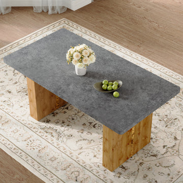 Large Modern Rectangular Table With Cement Grey Patterned Top And Large Mdf Legs For Kitchen, Dining And Living Room To Give A Different Atmosphere To The Home Environment. Gray Mdf