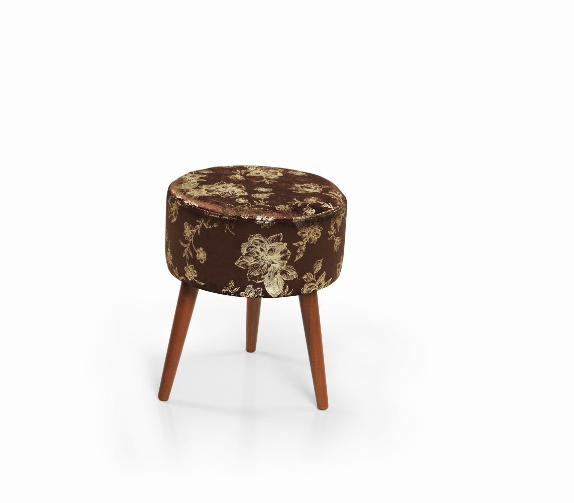 Flora Ottoman 101 Brown Brown Chenille Wood Chenille Brown Contemporary Oval Foam