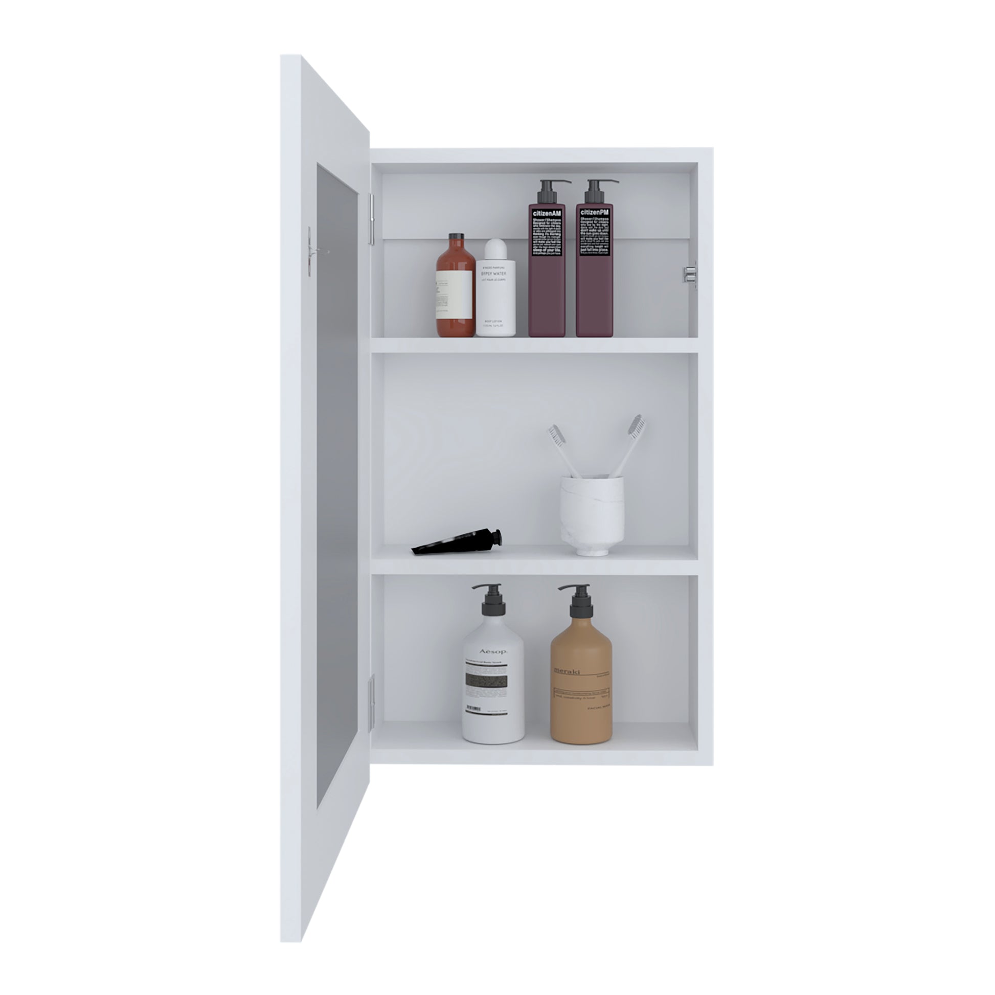 Juno 25.7" H X 15.7" W Narrow Mirror Medicine Cabinet, One Door With Three Interior Shelves For Bathroom, Kitchen White White Particle Board