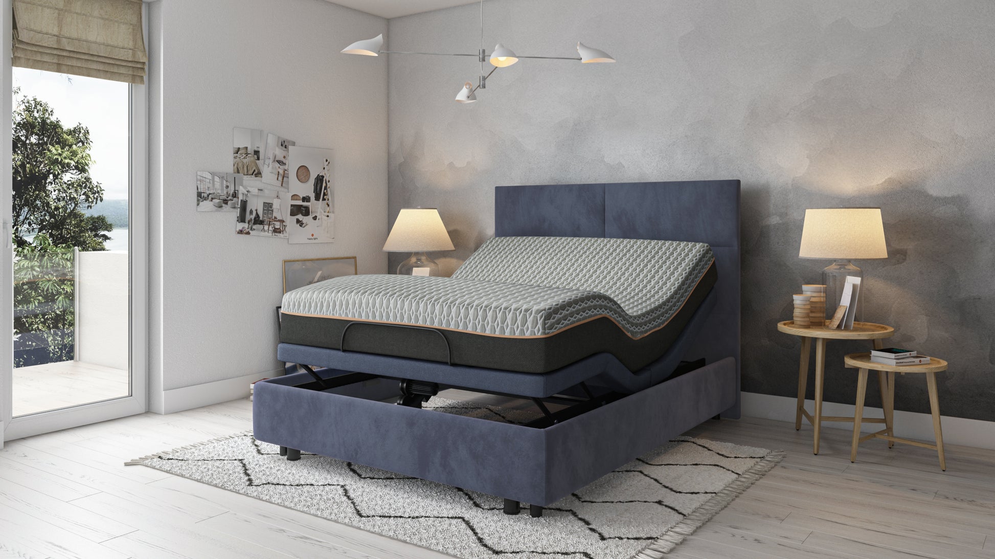 Bt3000 Twin Xl Adjustable Bed Base With Head And Foot Position Adjustment Box Spring Not Required Twin Xl Blue Grey Steel