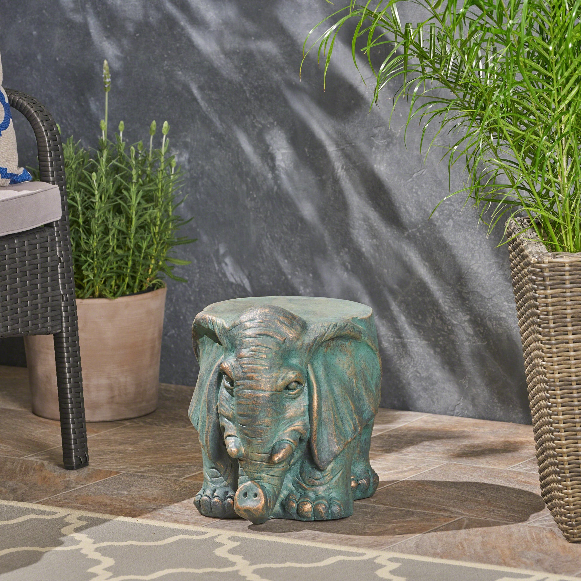 Elephant Garden Stool, Copper Patina Lots Of Scene Pictures Bronze Magnesium Oxide