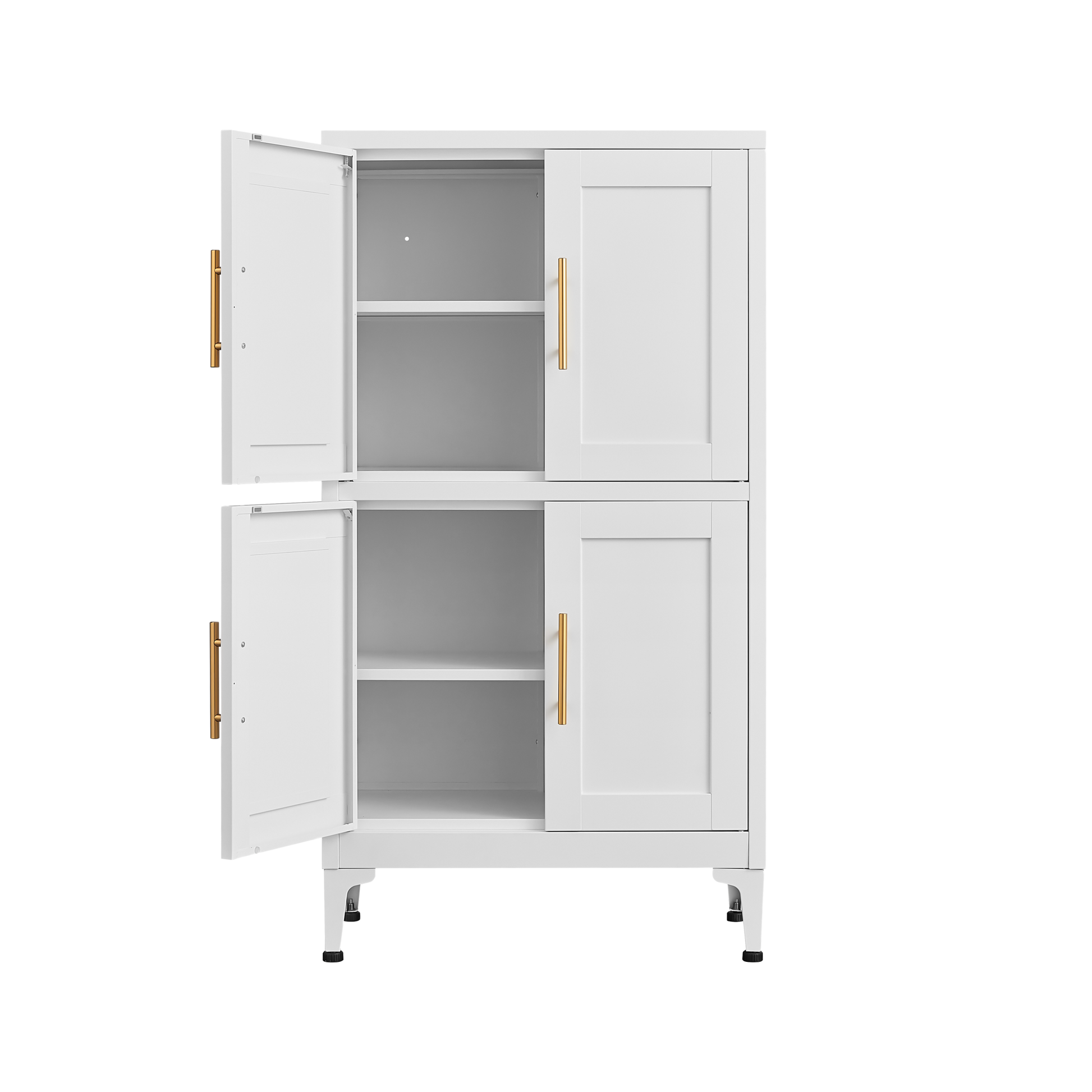 White Metal Kitchen Storage Cabinet, Kitchen Pantry Storage Cabinet With Doors And Shelves, Storage Cabinet With Adjustable Leveling Foot For Kitchen, Living Room And Dining Room W 3 4 Shelves White Metal