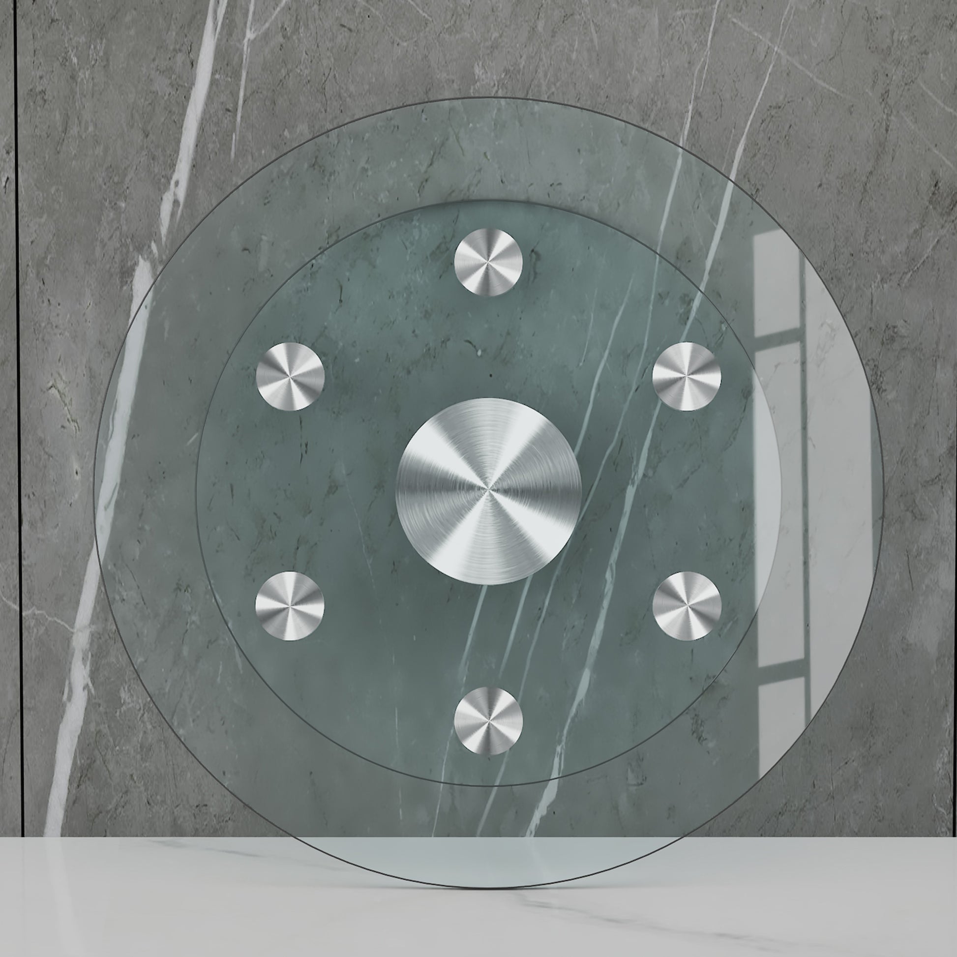 Double Layer Rotatable Round Glass.The Rotatable Design Makes It More Convenient To Retrieve And Place Items.The Upper Glass Has A Diameter Of 20 Inches, While The Lower Glass15 Inches. Transparent Glass