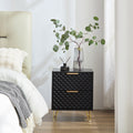 Black Nightstand,Luxury Carving Board 2 Drawer Night Stand Bed Side Table With Metal Legs, 20