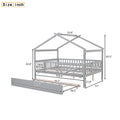 Full Size Wooden House Bed With Twin Size Trundle, Gray Full Gray Solid Wood Mdf