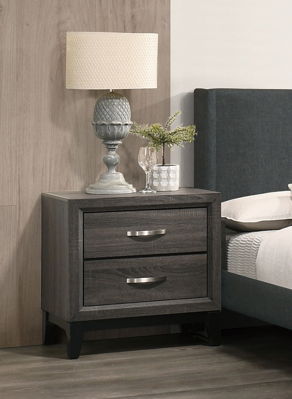 Bedroom Furniture Rustic Grey Oak Simple 1Pc Nightstand 2 Drawers Bed Side Table Solidwood Gray 2 Drawers Bedroom Bedside Cabinet Modern,Transitional Pine Drawers Particle Board Mdf,Solid Wood